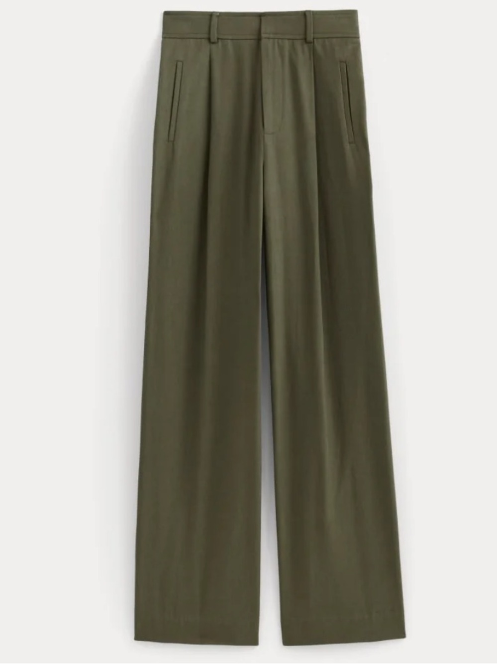 Everlane Way-High Drape Pleated Pant Green Sz XXS Oversized Organ Cotton Blend